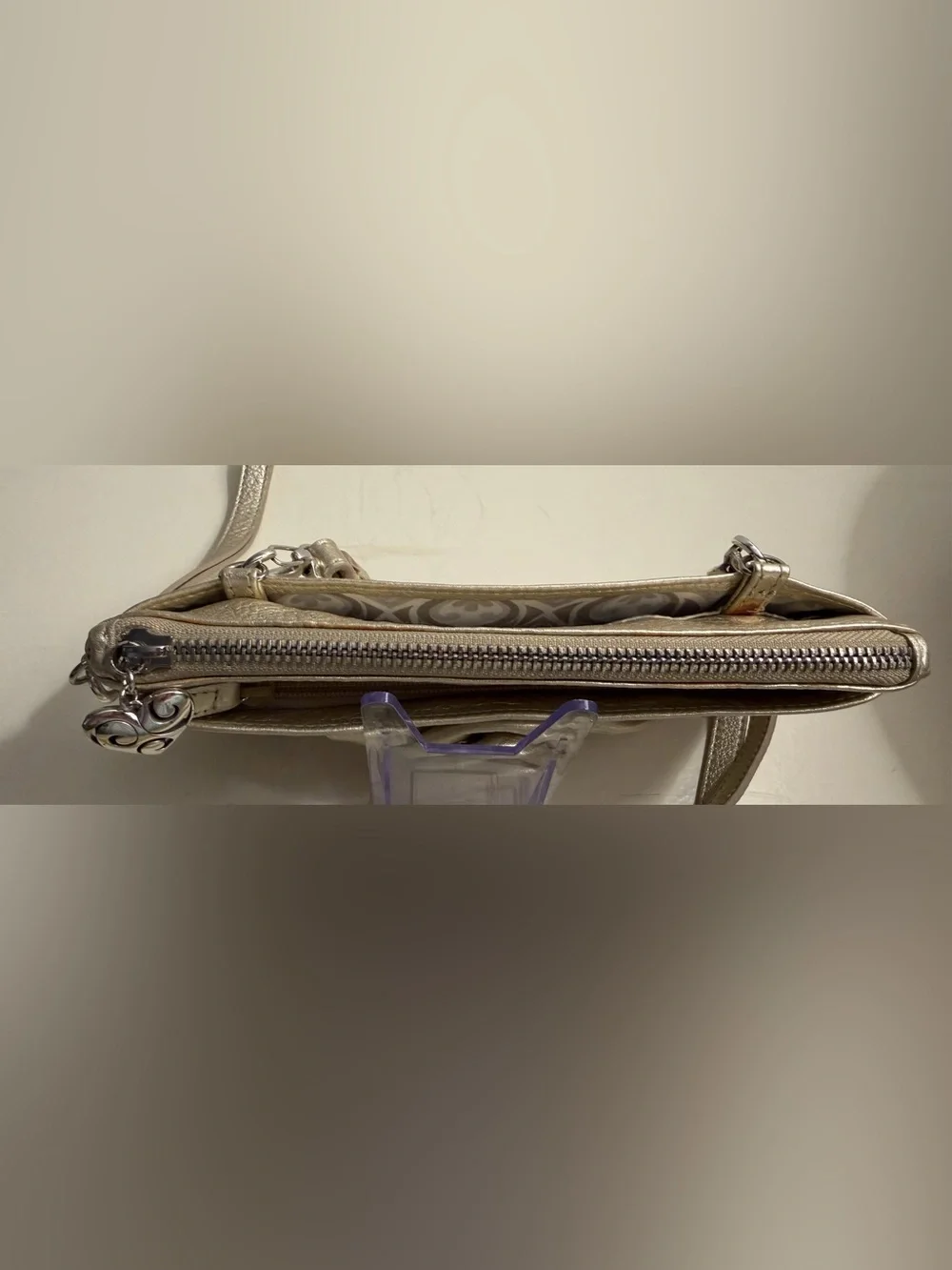 Brighton 3D wild Rose gold metallic wristlet/crossbody bag.